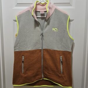 Kari Traa Ane Midlayer Vest Norway - Women XL Pink Neon Yellow Brown Fleece Zip